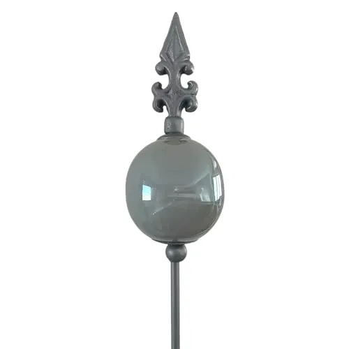 naninoa Metall Stecker französische Lilie. Gartenstecker mit Keramik-Kugel. Gartendeko Gartenverzierung. grau BETONGRAU 110 cm.