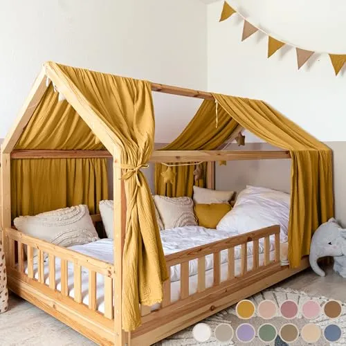 lilimaus Hausbett Himmel - 100% Baumwolle Musselin in 12 Farben - Baby Betthimmel aus weichem Musselin, schafft eine kuschelige Atmosphäre und verwandelt das Hausbett in eine gemütliche Kuschelecke. Waschbar und formstabil für langanhaltende Nutzung.