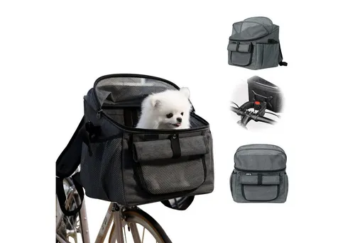 Hundekorb Fahrrad Vorne 5kg Grau Faltbar mit Netzbelüftung