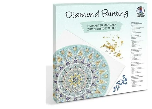 Ursus 43520005F - Diamond Painting Mandala Set 5, kreatives Bastelset mit funkelnden Steinen in Hellblau, Taupe und Weiß für individuelle Wanddekoration und Geschenke