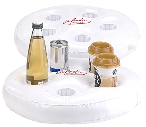 infactory Getränkekühler: 2er-Set aufblasbare Schwimm-Getränkehalter, Ø jeweils 5,5 cm (Pool Bierhalter, Pool Zubehör Getränkehalter, Flaschenhalter)