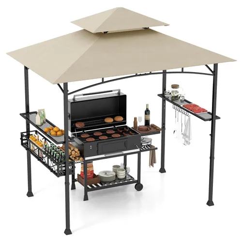 COSTWAY Grillpavillon mit Doppeldach und Stauraum