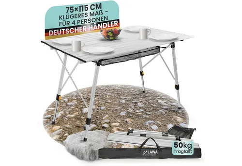 LAWA Living Aluminium Campingtisch höhenverstellbar für 4 Personen - Höhenverstellbarer Aluminium Campingtisch für 4 Personen, leicht mit nur 5,6 kg und einer Traglast von bis zu 50 kg – ideal für Picknick und Balkon.
