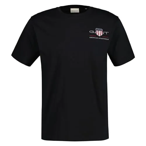 Gant Herren Shirt Schwarz XL - Herren Plussize Shirt von Gant in Schwarz, aus 100% Baumwolle, mit Rundhalsausschnitt und hochwertiger Label-Stickerei - ideal für lässige Anlässe.