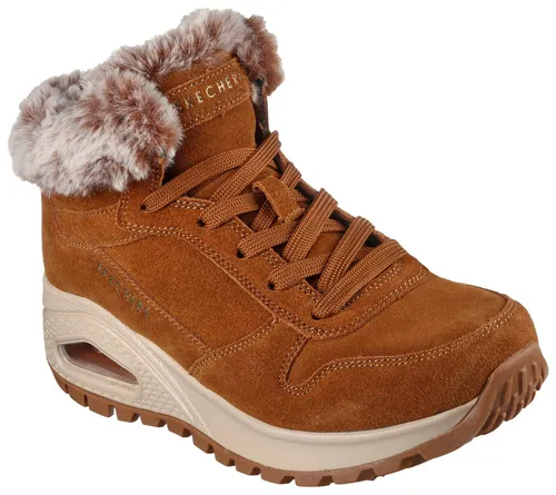 SKECHERS UNO RUGGED-WINTRINESS Damen Winterboots - Wanderschuhe aus braunem Veloursleder und Textil, wasserabweisend mit Skechers Air-Cooled Memory Foam für optimalen Tragekomfort.