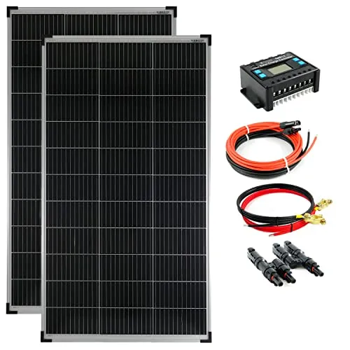 SOLARTRONICS Solar Set 2x 140W monokristalline Solarmodul + 20A Laderegler blau + Solarkabel + Batteriekabel + Solarstecker Photovoltaik Inselanlage