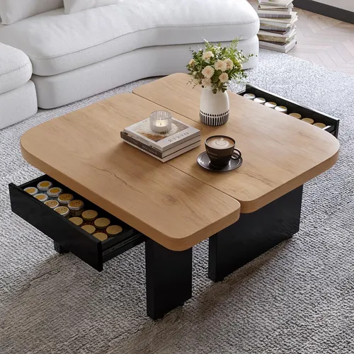 Eleganter Couchtisch mit 2 Schubladen und Höhenverstellbaren Füßen