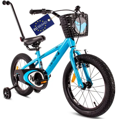 Kinderfahrrad Verdant Rowan 16 Zoll mit Stützrädern - Das ideale Kinderfahrrad für Jungen, ausgestattet mit Stützrädern und einer Schubstange für sicheres Fahren. Perfekt für 3-7 Jahre alte Abenteurer!