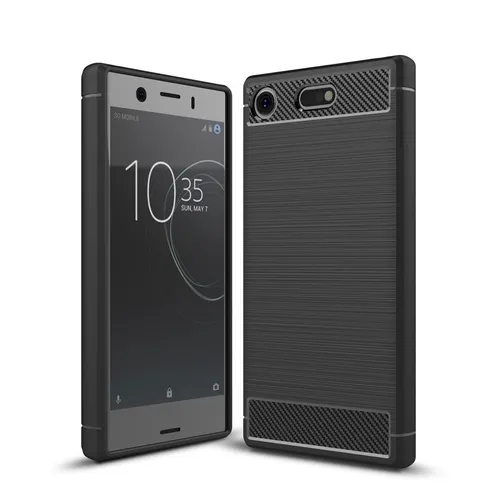 Sony Xperia XZ1 Mini Handy Hülle TPU Case Carbon Fiber Schutz Cover Schwarz Neu