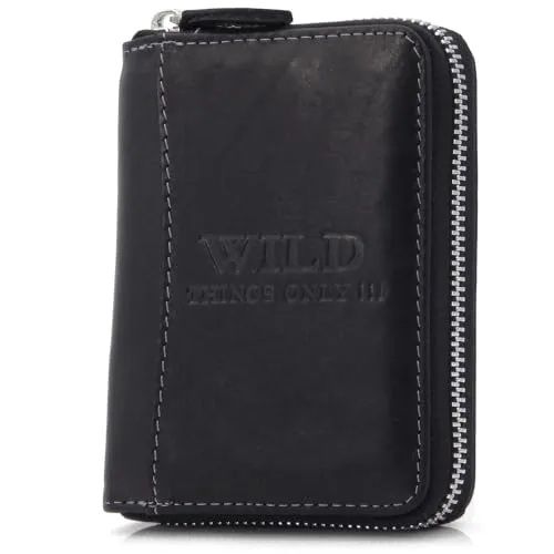 ekavale Herren Geldbörse mit umlaufendem Reißverschluss - Männer Portmonee mit RFID-Schutz – Geldbeutel aus Leder (Schwarz)