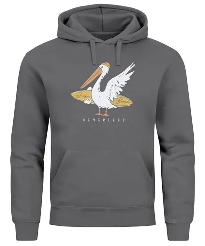 Neverless® Hoodie Herren Pelikan Print Surfer Surfboard Kapuzen-Pullover Männer Fashion Streetstyle Convoy-Grey M