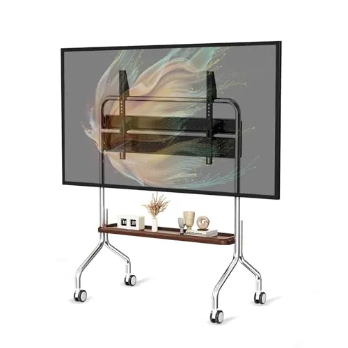 Rollbarer TV Ständer für 32-75 Zoll Fernseher mit Holzablagen