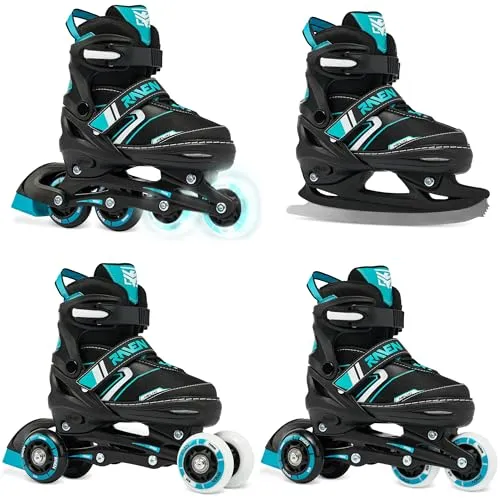 RAVEN 4in1 Inline Skates Triskates Rollschuhe Schlittschuhe Inliner für Kinder Erwachsene verstellbar (Helixi Black/Mint, 34-37 (21cm-23,5cm))