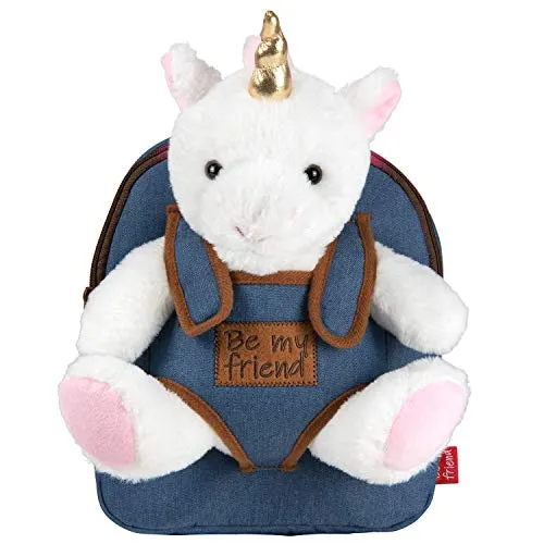 PERLETTI Kuscheltier Einhorn Rucksack für Kinder mit Plüschtier - Pluschspielzeug Weich Flauschig und Kindergarten Schultasche mit Plüsch Unicorn - Baby 3 4 5 Jahren Kindertasche 27x21x9 cm (Einhorn)