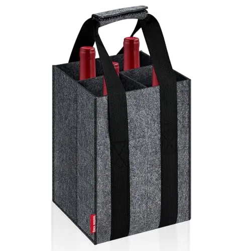 Eurhomewit Flaschentasche 4 Flaschen Flaschenträger, Filz Flaschen Tasche Wiederverwendbar Männerhandtasche für Bierflaschen Weinflasche Getränketasche - Dunkelgrau