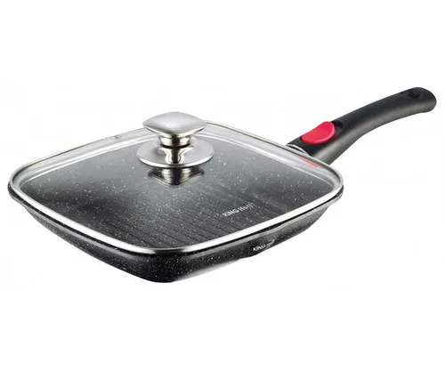 GRILL FRYING PAN GRANITE 28cm KINGHOFF KH-1511 - Induktionsgeeignete Grillpfanne mit abnehmbarem Griff, ideal für vielseitige Zubereitung von Fleisch und Gemüse.