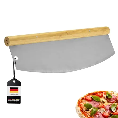 bremermann Pizzaschneider, Wiegemesser mit Holzgriff, Pizzamesser