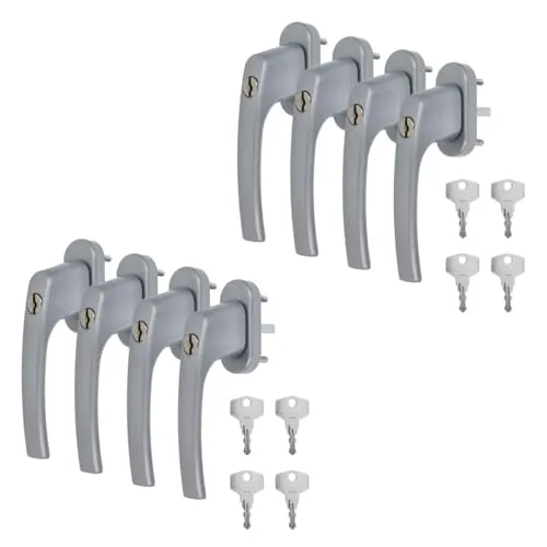 Alu Fenstergriff in Silber F1 abschließbar - Stiftlänge 30mm 8 x