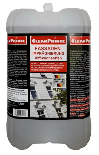 CleanPrince 10 Liter Fassaden Imprägnierung - Spezialputzmittel, schützt effektiv vor Wasserflecken und Umweltverschmutzungen, ist schmutzabweisend und frostbeständig für langanhaltenden Schutz.