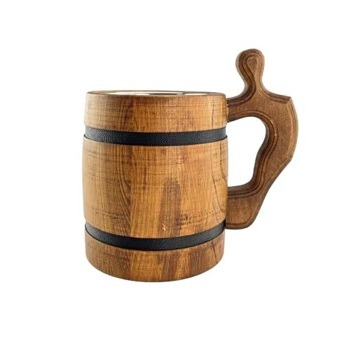 Waldmeister Handfertigter Bierkrug aus Eiche mit Edelstahleinsatz Holzkrug Becher Humpen für Männer Frauen Geschenk