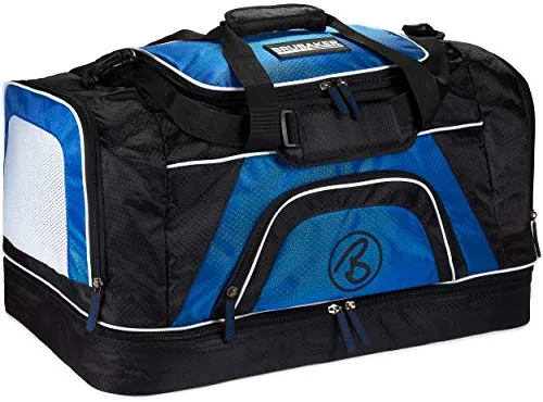 BRUBAKER 'Big Base' XXL Sporttasche 90 L - Klassische Sporttaschen mit großem Nassfach, Schuhfach und 90 Litern Volumen - ideal für Sport und Freizeit. Abnehmbarer Schultergurt und effektvolle Optik aus hochglänzendem Diamant-Nylon.