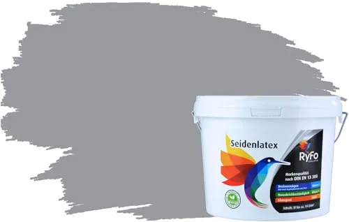 RyFo Colors Seidenlatex Trend Grautöne Signalgrau 3l - Strapazierfähige Innenfarbe für jeden Raum - Hochwertige Innenfarbe auf Latexbasis, ideal für stark beanspruchte Flächen. Hervorragende Deckkraft und einfache Verarbeitung sorgen für ein perfektes Ergebnis in Büros, Fluren und mehr.