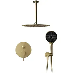 Duschsystem,regenduschkopf 30 X 30 Cm,360° Verstellbarer Regendusche Duschkopf,selbstreinigende Kreisförmiger Hochdruck Duschkopf,gebürstetes Gold Kopfbrause Dusche Für Bad