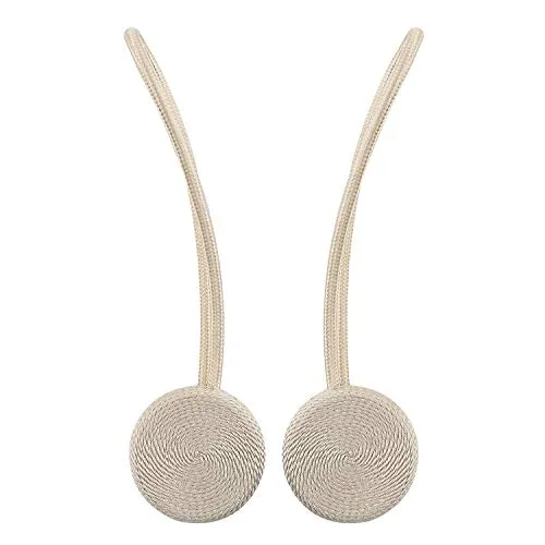 Lewondr Magnetischer Vorhang Raffhalter zum Anklemmen Vorhänge(2 Stücke), Fenster drapieren Holdbacks Dekoratives Handstrickendes mit starkem dauerhaftem Magneten für Innenministerium, Beige