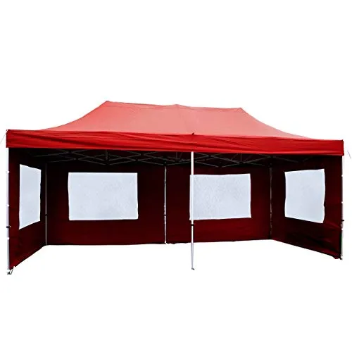 Nexos Profi Faltpavillon Partyzelt Pavillon 3x6 m mit Seitenteilen - hochwertige Ausführung - wasserdichtes Dach mit PVC-Coating - 270 g/m² incl. Tragetasche und Zubehör – Farbe: rot