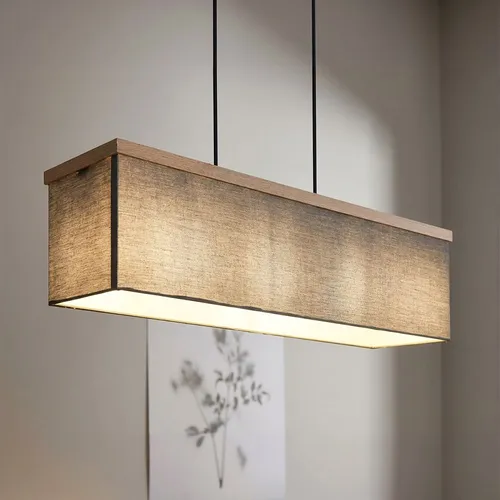 Hängelampe Pendelleuchte 4xE27 in Anthrazit mit Holz-Textil - Moderne Pendelleuchte für Esszimmer und Wohnzimmer, mit 4 Lichtquellen für optimale Ausleuchtung. Stilvolle Kombination aus Holz und Textil, ideal für gemütliche Atmosphäre.
