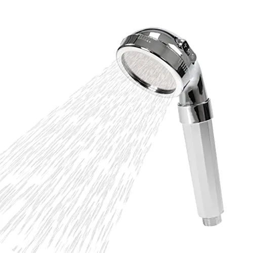 Duschkopf mit 3 Strahlarten und Mineralperlen Filter, wassersparende und druckerhöhende Duschbrause ohne Schlauch mit 3-Lagen Filter, für handelsübliche Duschschläuche (Chrom-Optik)
