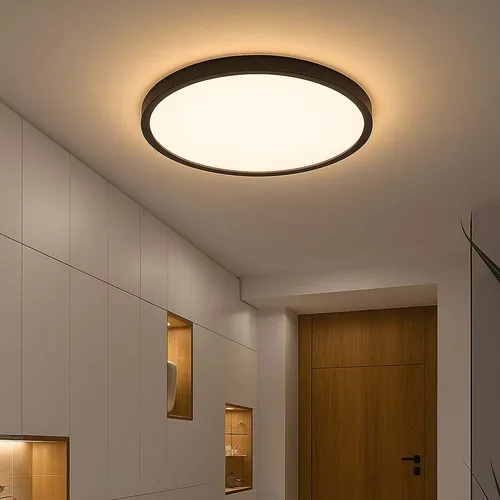 Dimmbar Deckenlampe schwarz, 1x LED 18W - Moderne Deckenleuchte (IP44) mit Memoryfunktion und 1500 Lumen, ideal für jedes Zimmer. Dimmbar in 3 Stufen für perfekte Lichtatmosphäre.
