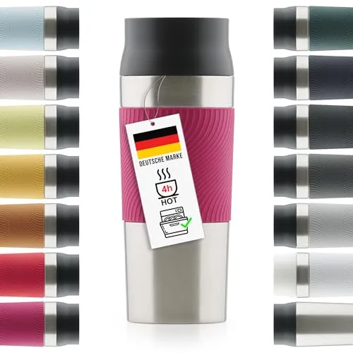 Blumtal Thermobecher 350 ml - Kaffeebecher to go aus Edelstahl - auslaufsicherer Isolierbecher kalt/heiß - Mug mit 360° Trinköffnung - Thermosbecher mit Quick-Press-Verschluss - Thermal Mug - Pink