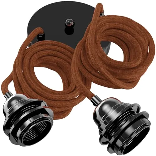 Hoopzi Pendelleuchte 2 Flamming - Vintage Industrial Design - Lampen mit 2 E27 Fassungen, modulierbar mit 2,5m Textilkabel für individuelle Höhe und Stil. Ideal für Wohnzimmer, Küche oder Schlafzimmer und perfekt kombinierbar mit verschiedenen Lampen.