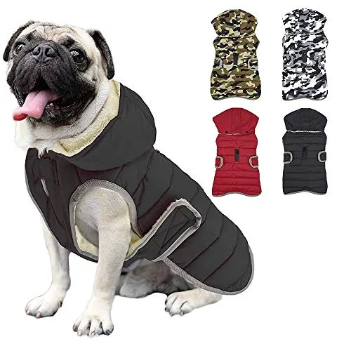 Etechydra Winter Hundejacke with Abnehmbarem Hut, Hundemantel Wasserdicht Reflektierend Hund Mantel Warme Hoodie Fleece Welpenmantel, Jacken für Kleine Mittlerer Große Hunde, Schwarz, XL