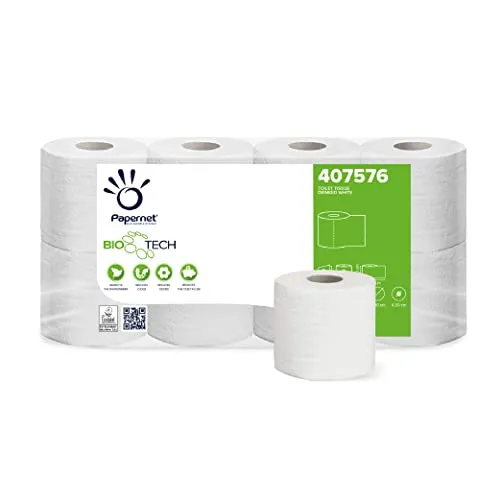 Papernet Bio Tech - Toilettenpapier (407576s), 1 Packung mit 8 Rollen aus selbstauflösendem Toilettenpapier, bekämpft auf natürliche Weise krankheitserregende Bakterien, 2 Lagen, 250 Blatt