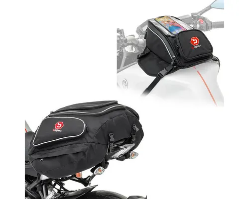 Bagtecs Reisetasche Set: Tankrucksack MR4 + Hecktasche X50 - Motorrad Taschen Set mit 9L Tankrucksack MR4 und 50L Hecktasche X50. Wasserabweisend, mit starken Magneten und reflektierenden Elementen für Sicherheit und Stauraum.