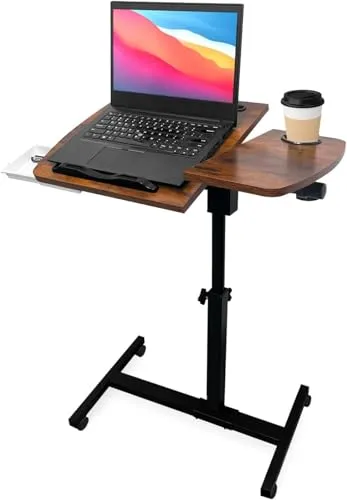 DOKKOME Beistelltisch Höhenverstellbar Stehpult Computertisch Klein Laptoptisch mit Rollen Seitentisch Drehbarer Faltbar Mobil Schreibtisch Klein Überbett-Tisch für Bett Sofa Büro Office Dunkel