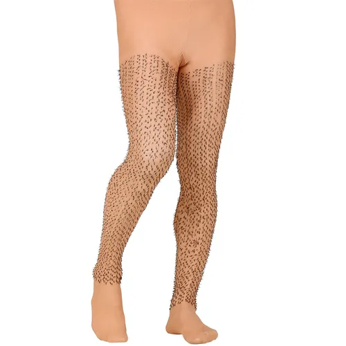 Lustige Männer Strumpfhose mit Haar Stoppeln Behaartes Beinkleid Braun M/L 50/52