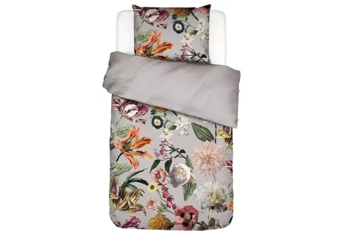 Essenza Bettwäsche Filou Grey Satin, Satin, 2 teilig, Blumen, Rosen, Dahlien, Punkte