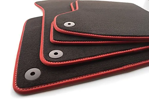 Fußmatten (Velours) Roter Rand mit weißer Sports Tuning Naht, Automatten Set, inkl. Befestigungssystem