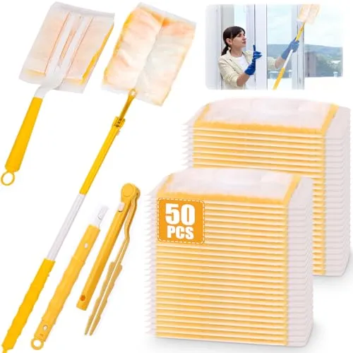 Stück Staubmagnet Kompatibel mit Swiffer Staubmagnet Nachfüllpack Tücher mit 2 Handgriff, Staubfänger Staubwedel für Allergene Tierhaare Reinigung Gegen Staub 52