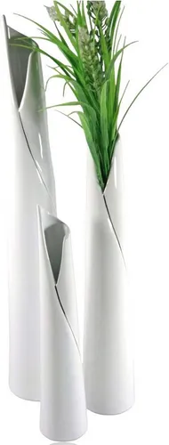 GlasArt Dekovase Blumenvase Vase Schlank weiß schlicht edel 30-50cm hoch, Wohnzimmer