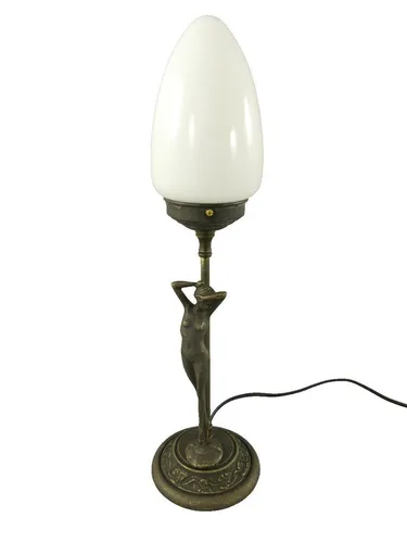 Gremegro Tischleuchte Tischlampe Jugendstil Frauenfigur Antik Schreibtischlampe Messing, ohne Leuchtmittel