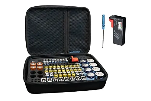 Kabelmeister Batterie Case - Aufbewahrungstasche für Batterien und Akkus - Batterientester mit Platz für 161 Batterien, inkl. Tester und Zubehörfach. Robustes Design aus 1680D Polyester für Langlebigkeit.