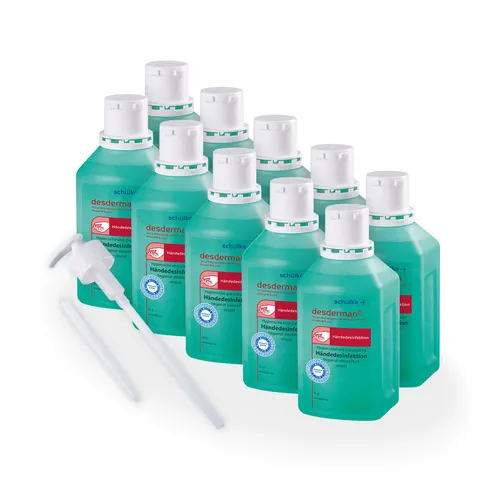 Schülke Desderman Händedesinfektion Desinfektionsmittel 10x 500ml + Pumpe