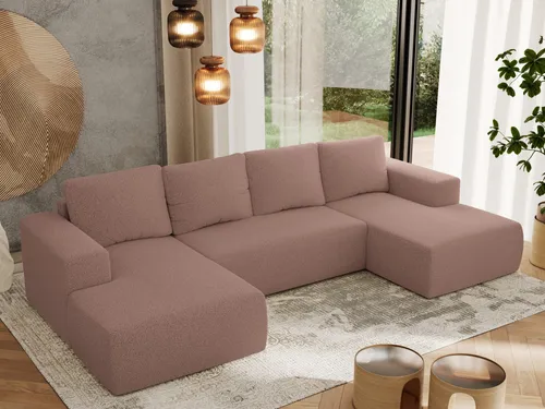 MKS MEBLE Sofa mit Schlaffunktion - Trentino U in Rosa Boucle - Ecksofa mit Schlaffunktion und Bettkasten, ideal für Familie und Gäste – bietet optimalen Komfort und praktischen Stauraum für Bettwäsche.