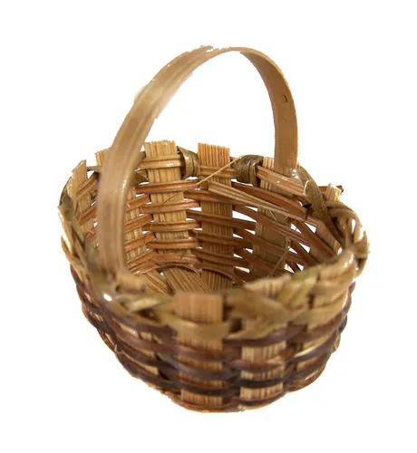 Miniatur Tragekorb, Bügelkorb oval, Deko für Krippe, Puppenstube, 4x2,5 cm