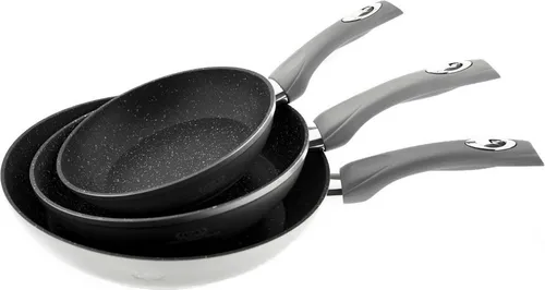 Pfannenset 3 tlg. Induktion Antikratz Marmor - 3-teiliges Pfannenset mit 20-24-28 cm Bratpfannen, kratzfest und pflegeleicht. Ideal für alle Herdarten, auch Induktion, dank der hochwertigen Marmorbeschichtung für gleichmäßige Wärmeverteilung.