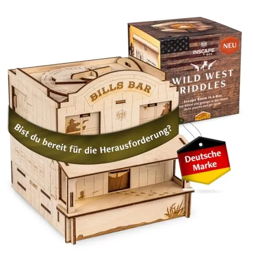 INSCAPE Wild West Riddles- Rätselbox Holz - Puzzle Box - Escape Room Spiel Erwachsene und Kinder - Knobelspiele für Erwachsene - 3D Holzpuzzle - Cluebox - Denkspiele